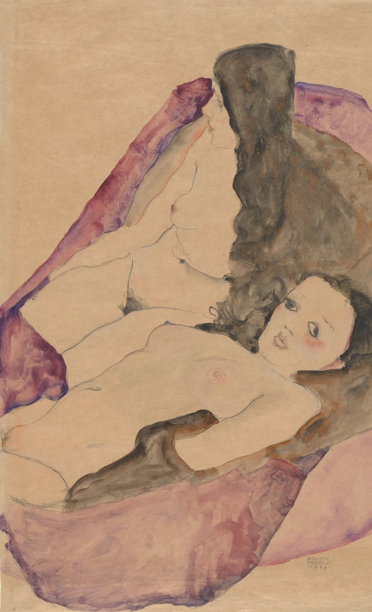 İki Yatan Nü, 1911. by Egon Schiele