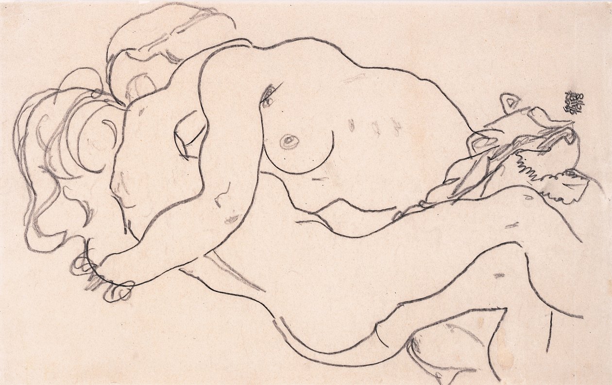İki kucaklayan kadın çıplakları, 1918 by Egon Schiele
