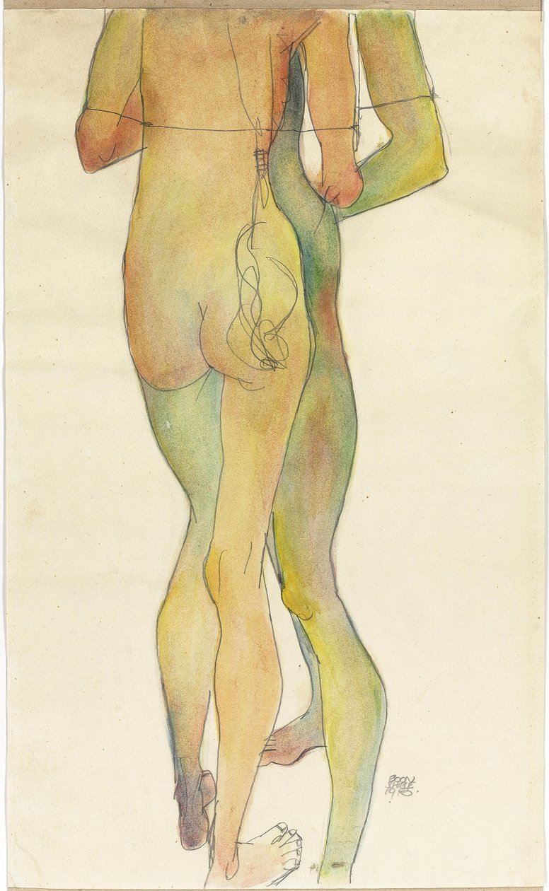 İki ayakta çıplak by Egon Schiele