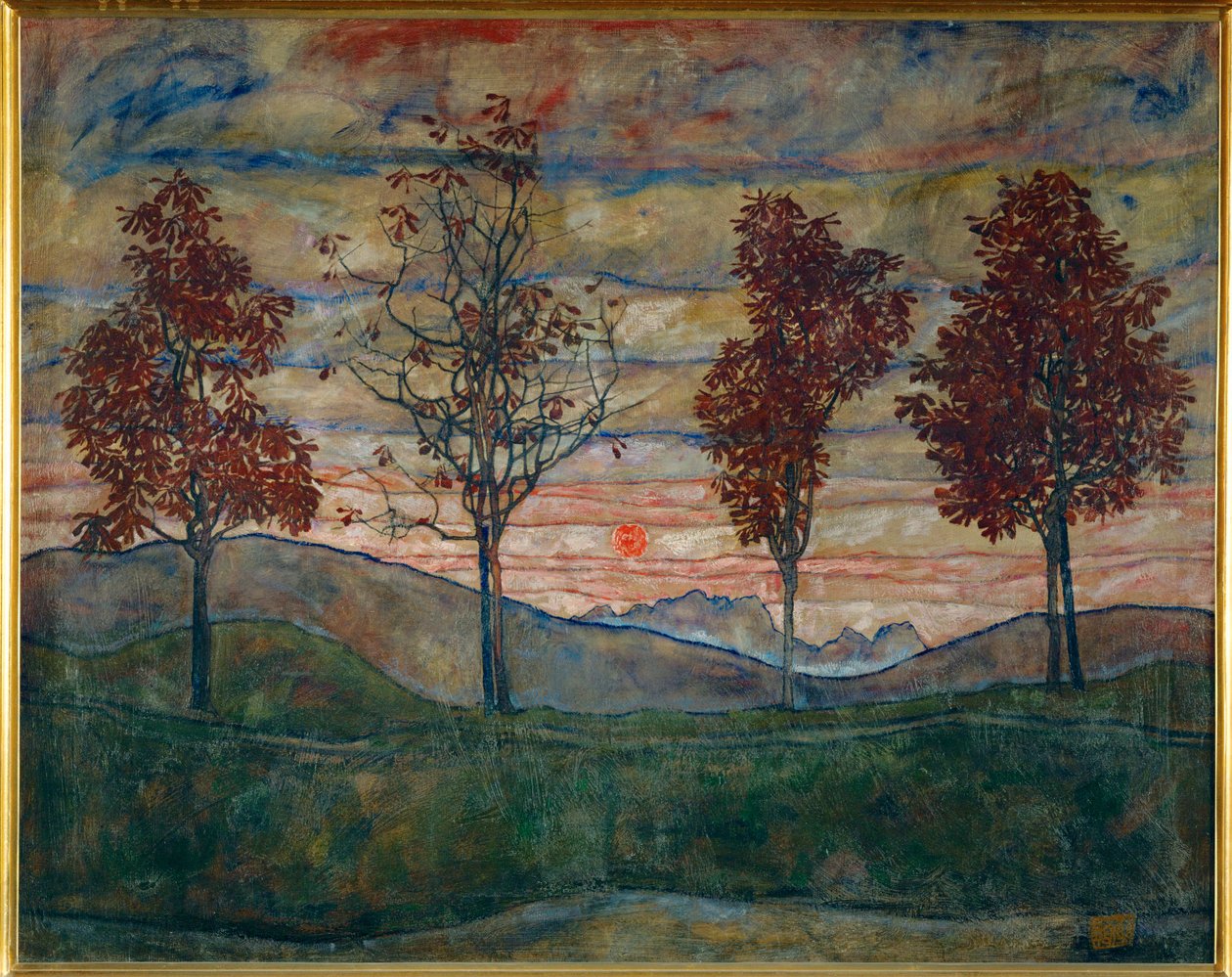 Vier Baeume (tuval üzerine yağlıboya) by Egon Schiele