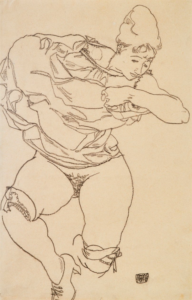 Kadın Soyunma, 1917. by Egon Schiele