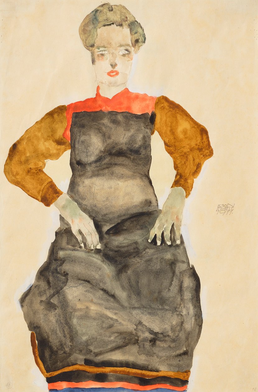 Siyah önlüklü kadın by Egon Schiele