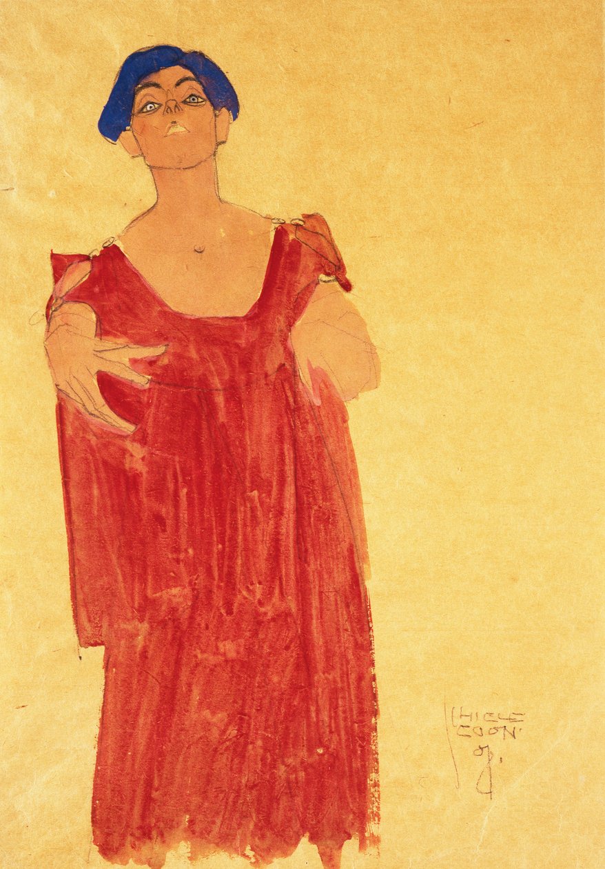 Mavi saçlı kadın; Mavi Saçlı Kadın, 1918 by Egon Schiele