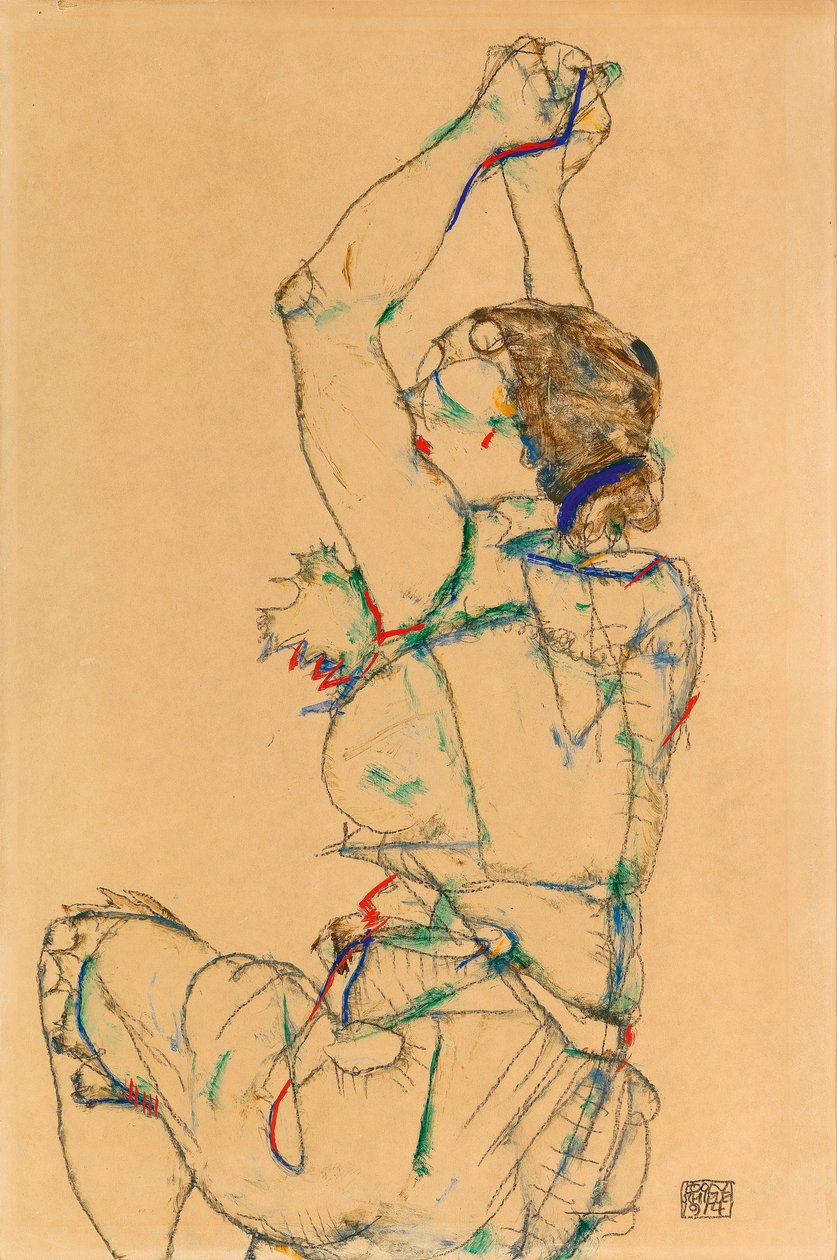 Kollarını Kaldırmış Kadın, 1914. by Egon Schiele