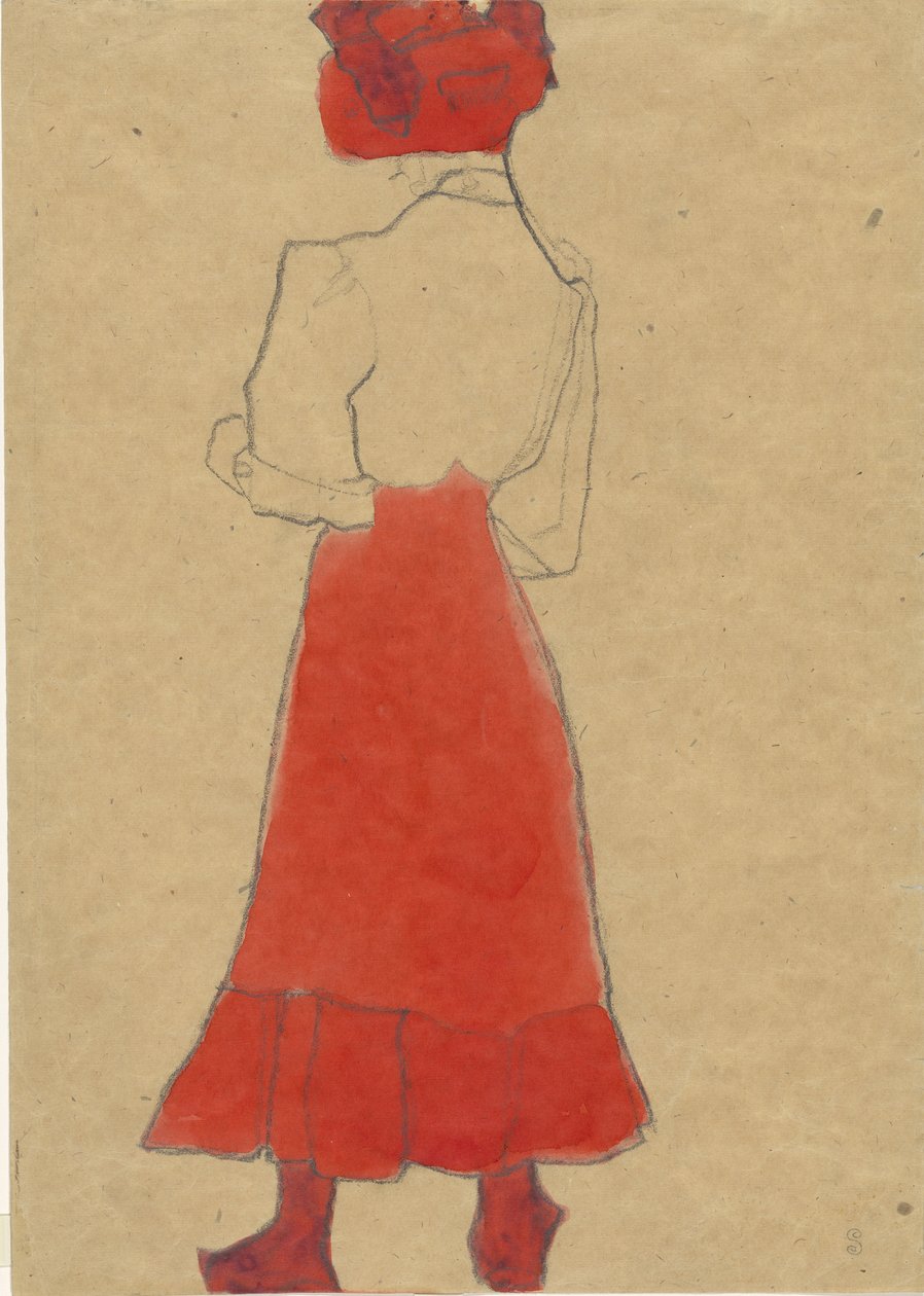 Kırmızı etekli kadın, c. 1909. by Egon Schiele