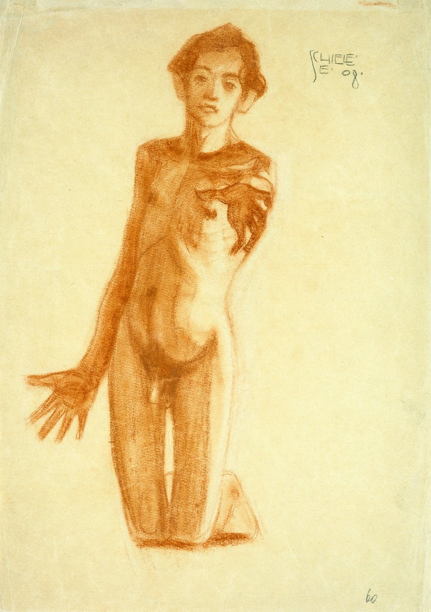 Diz çökmüş genç adam, 1908 by Egon Schiele