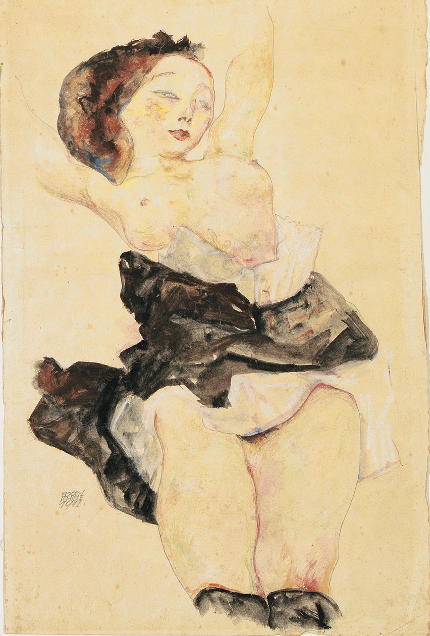 Genç kız uzanmış, yarı çıplak, 1912 by Egon Schiele