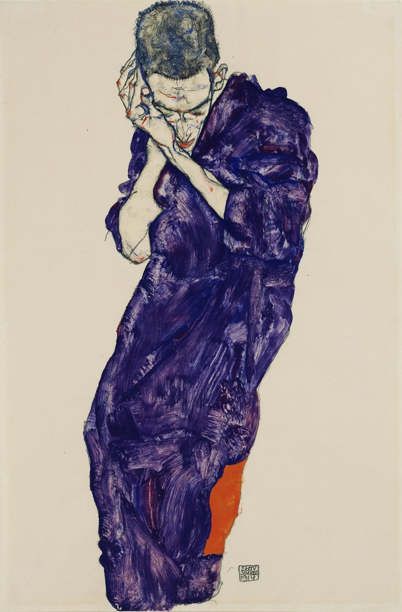 Ellerini kavuşturmuş mor cüppeli gençlik, 1914 by Egon Schiele