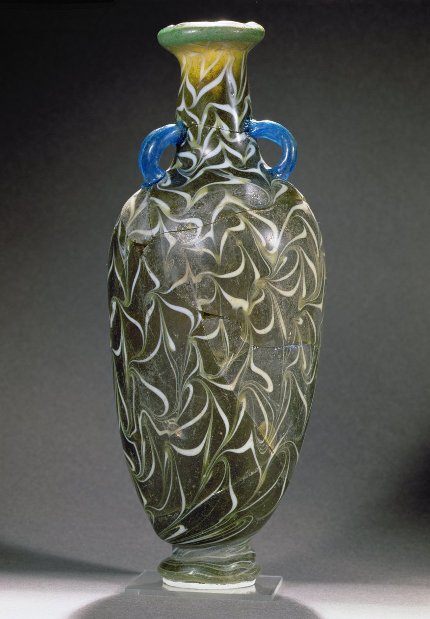 Dalga motifli çekirdek biçimli bir amfora, 19.-20. Hanedan, Yeni Krallık (cam) by Egyptian