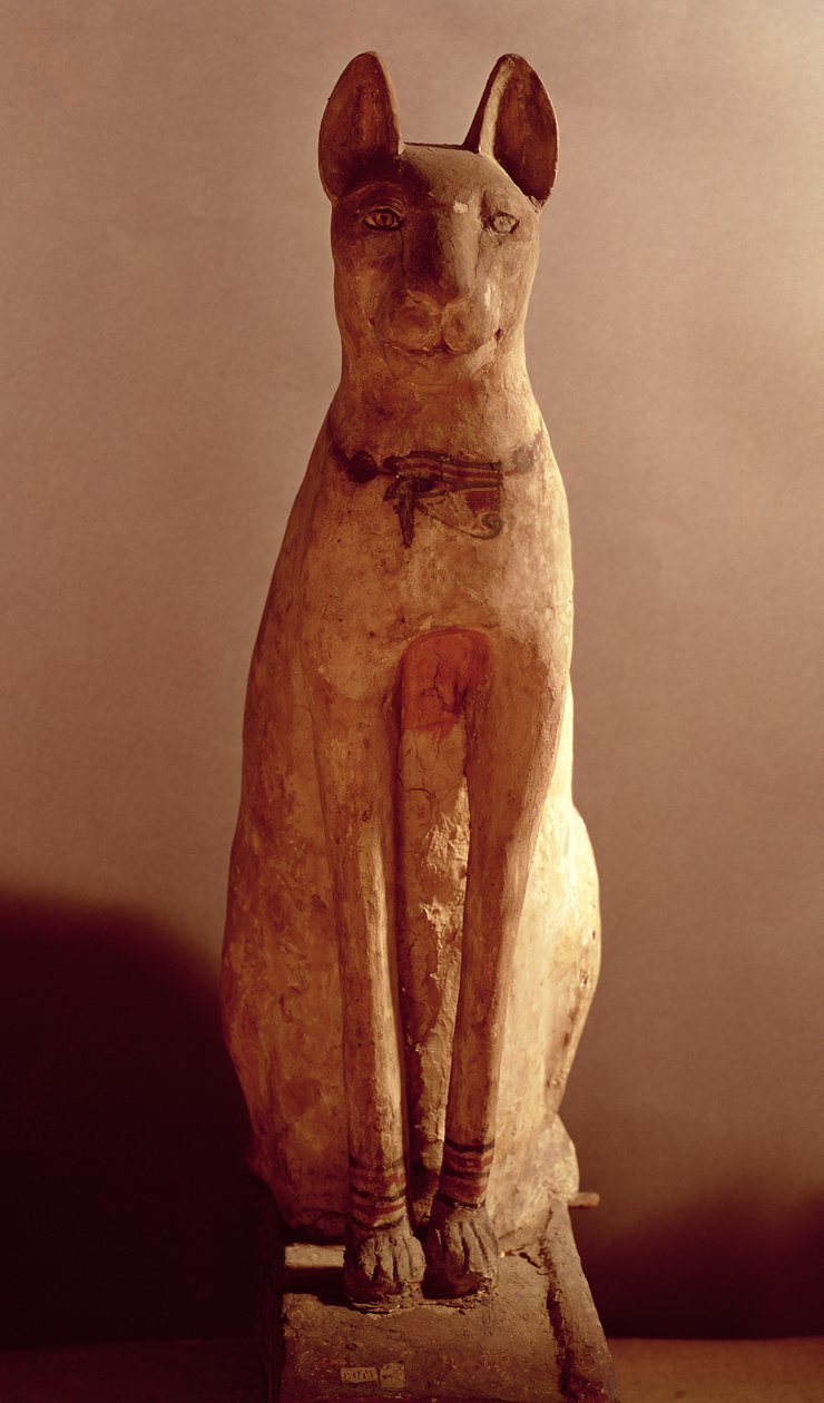 Tanrıça Bastet tarafından korunan bir kedinin tabutu (boyalı ahşap) by Egyptian