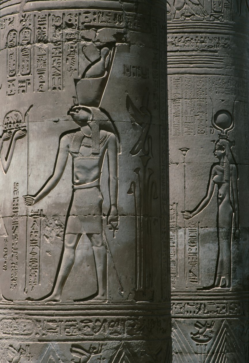 Sütunların detayı, Nil Nehri üzerindeki Roma ve Ptolemaik Çift Sobek ve Haroeris Tapınağı by Egyptian