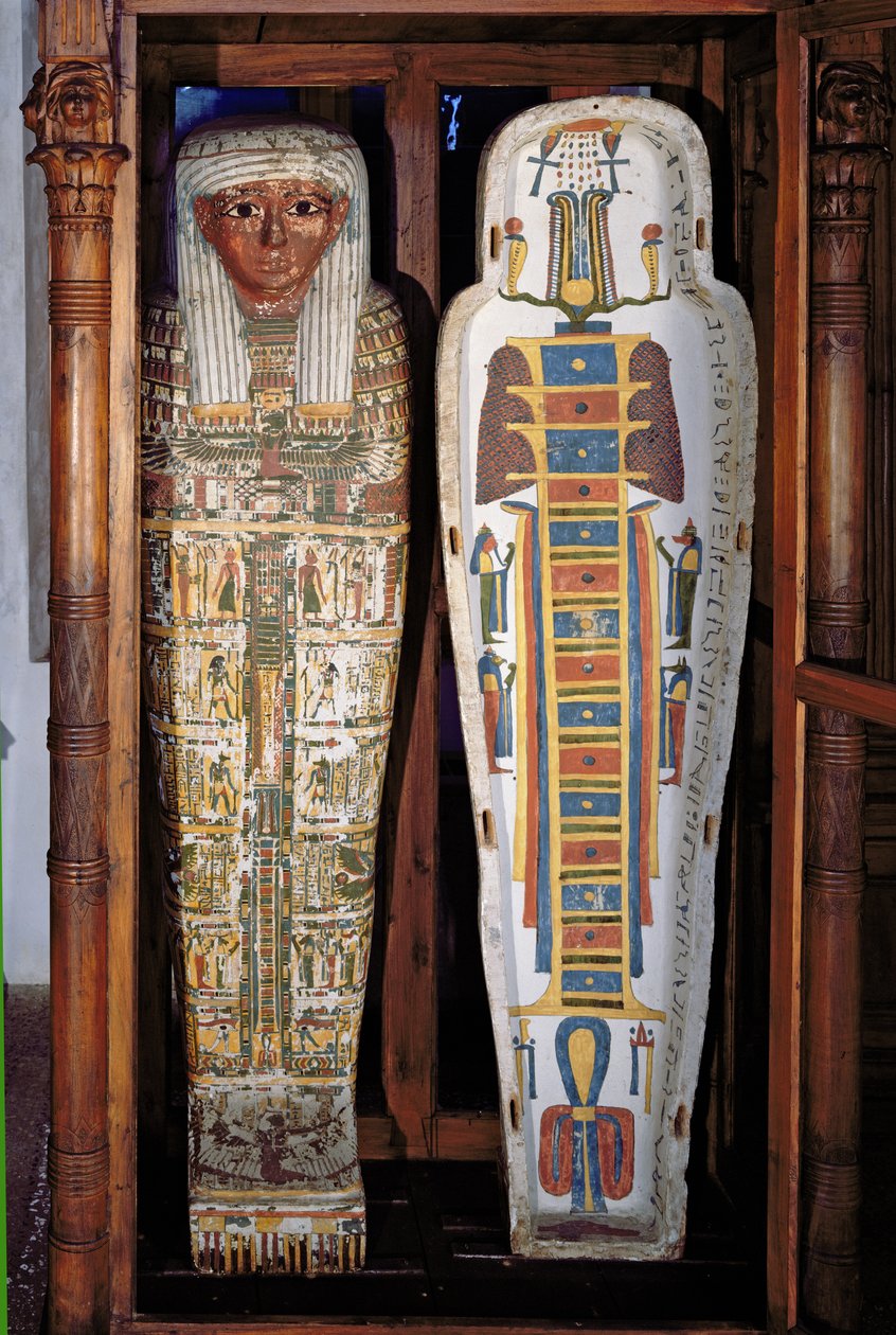 Hiyerogliflerle kaplı Mısır lahiti (boyalı ahşap) by Egyptian