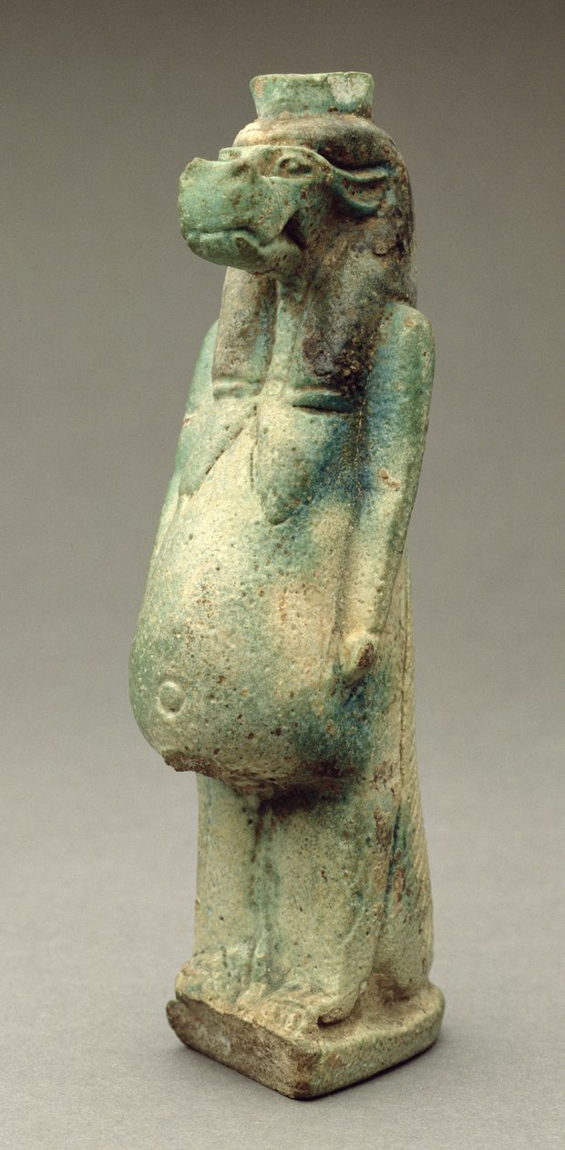 Tanrıça Taweret heykelciği, timsah kuyruklu bir su aygırı (fayans) by Egyptian