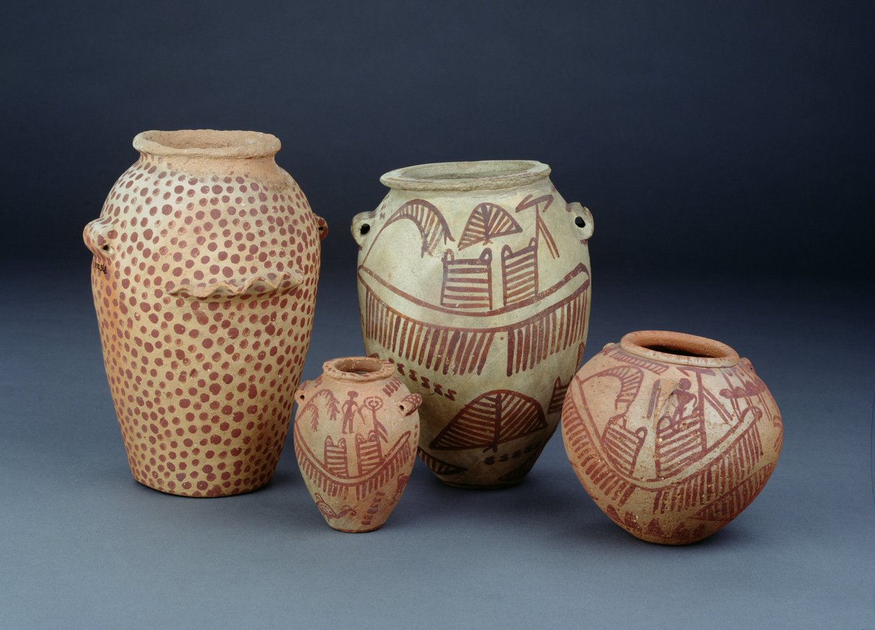 Nil, Naqada ve Abadaya Manzaralı Kaplar, Geç Hanedan Öncesi (çömlek) by Egyptian