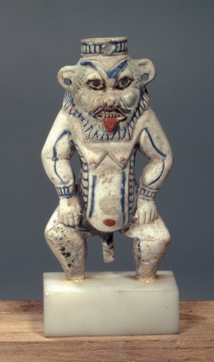 Mısır ev tanrısı Bes'i (fayans) tasvir eden Kohl Pot by Egyptian 18th Dynasty