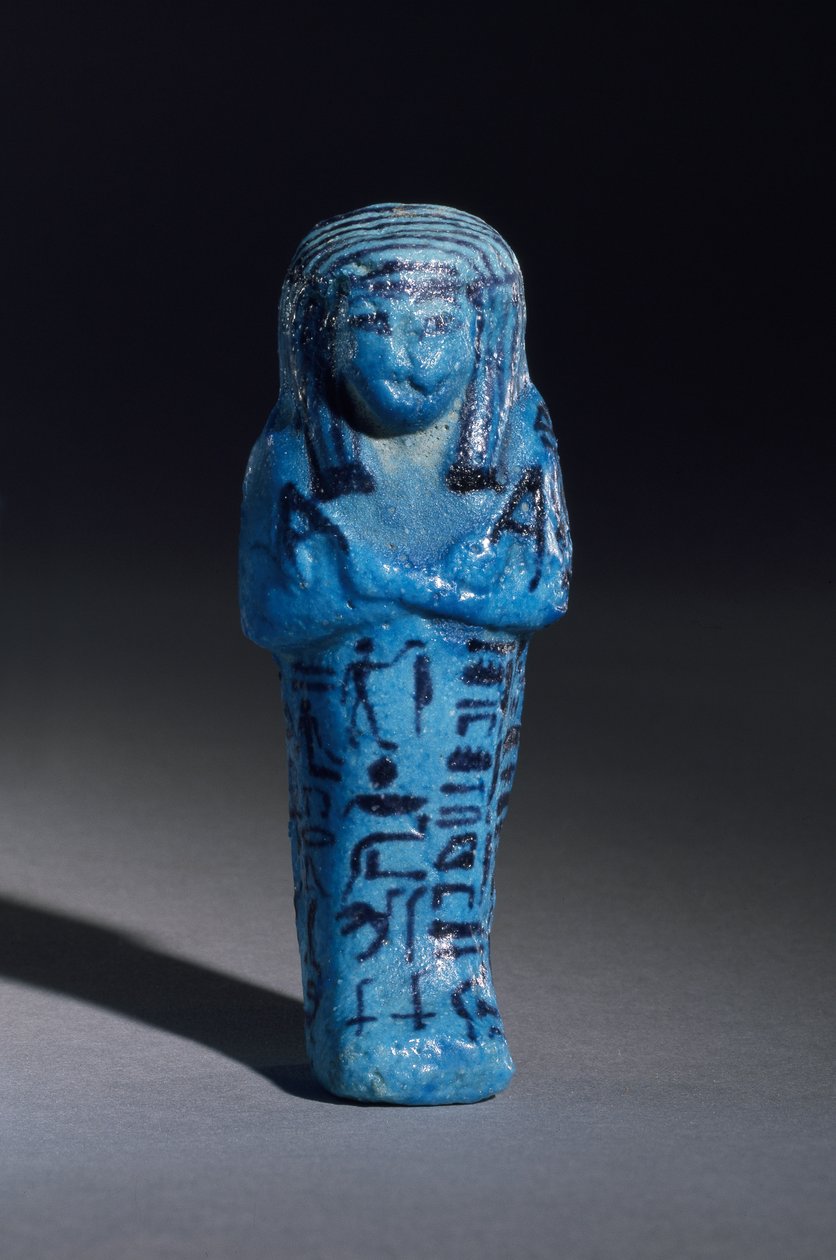 Mezar 148, Thebes, New Kingdom, c.1193-1080 BC'den Amun, Amenemope ve Shawabti rahibi için yazılı heykelcik, 110408'in sırlı fayans seramik detayı by Egyptian 20th Dynasty
