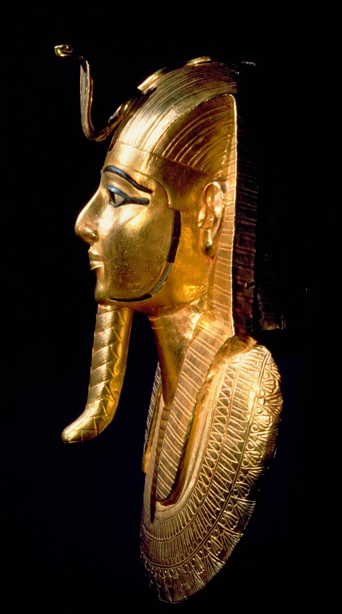Psusennes I cenaze maskesi (c.1039-991 BC) Üçüncü Ara Dönem (lapis lazuli ve siyah beyaz cam ile işlemeli altın) by Egyptian 21st Dynasty