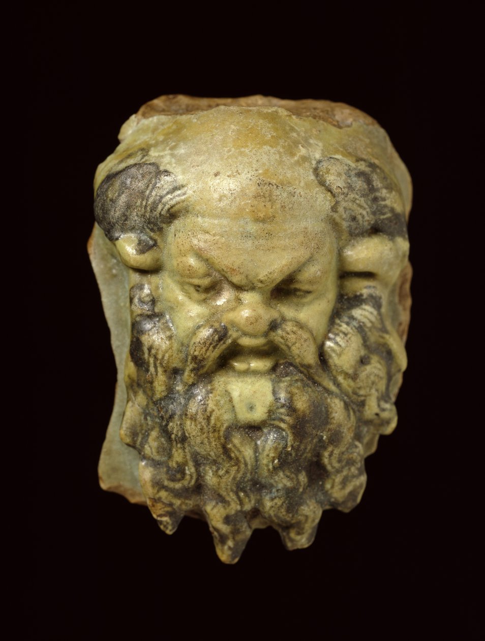 Silenus sırlı fayans fayans başı by Egyptian Ptolemaic Period