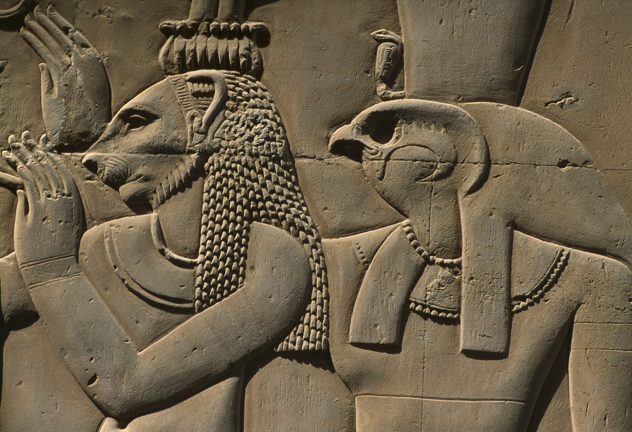 Kabartma detayı, Bastet ve Horus taşı by Egyptian