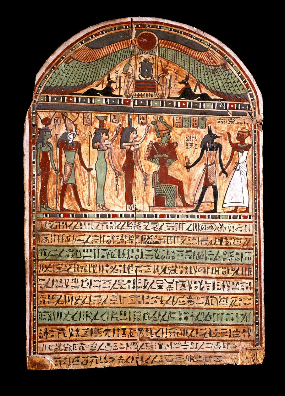 Mısır antikası: bir baş rahibin mezar steli: Osiris, Anubis