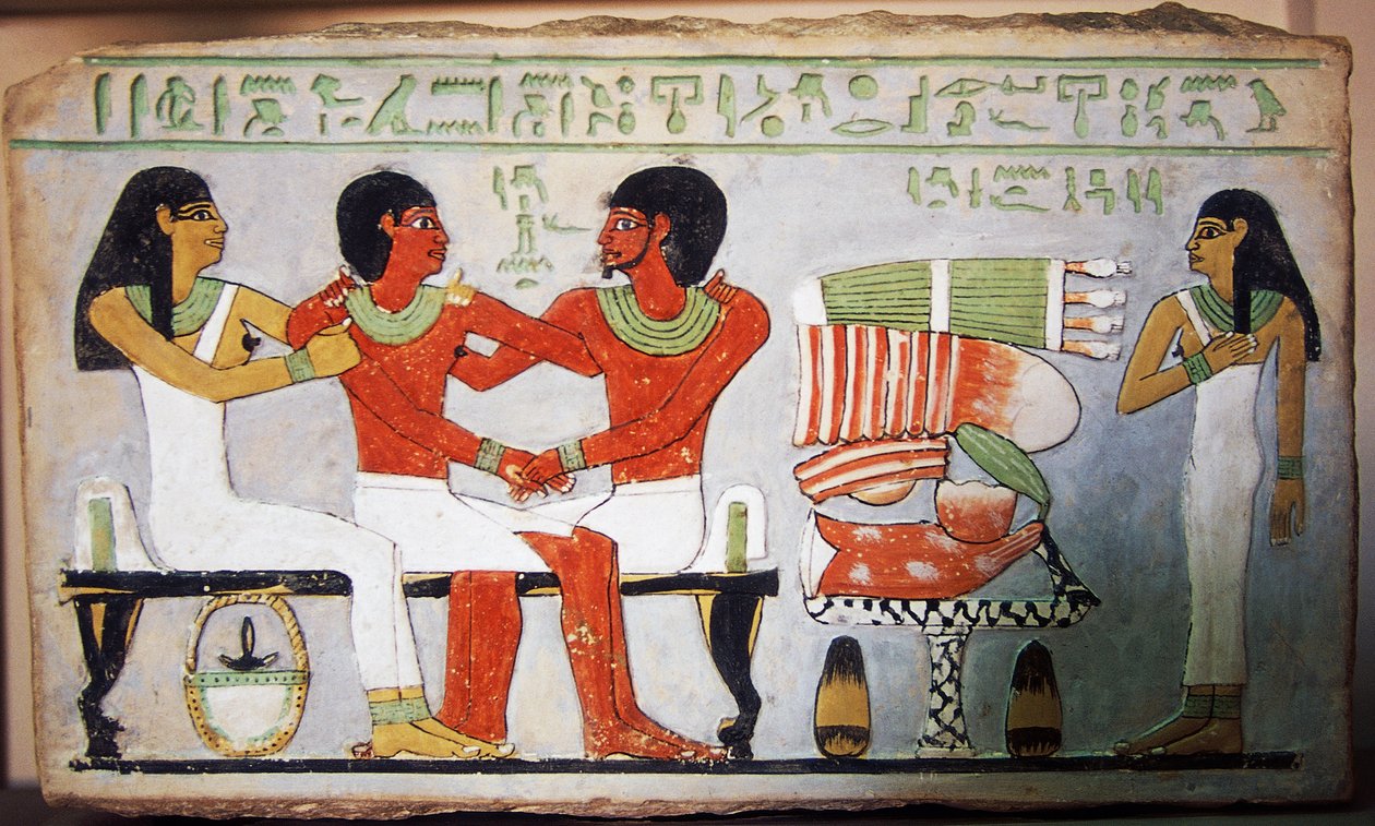 Debu Sobek ve ailesi, Abydos, Mısır'dan duvar resmi. Mısır uygarlığı, Orta Krallık, Hanedan XII by Egyptian 12th Dynasty
