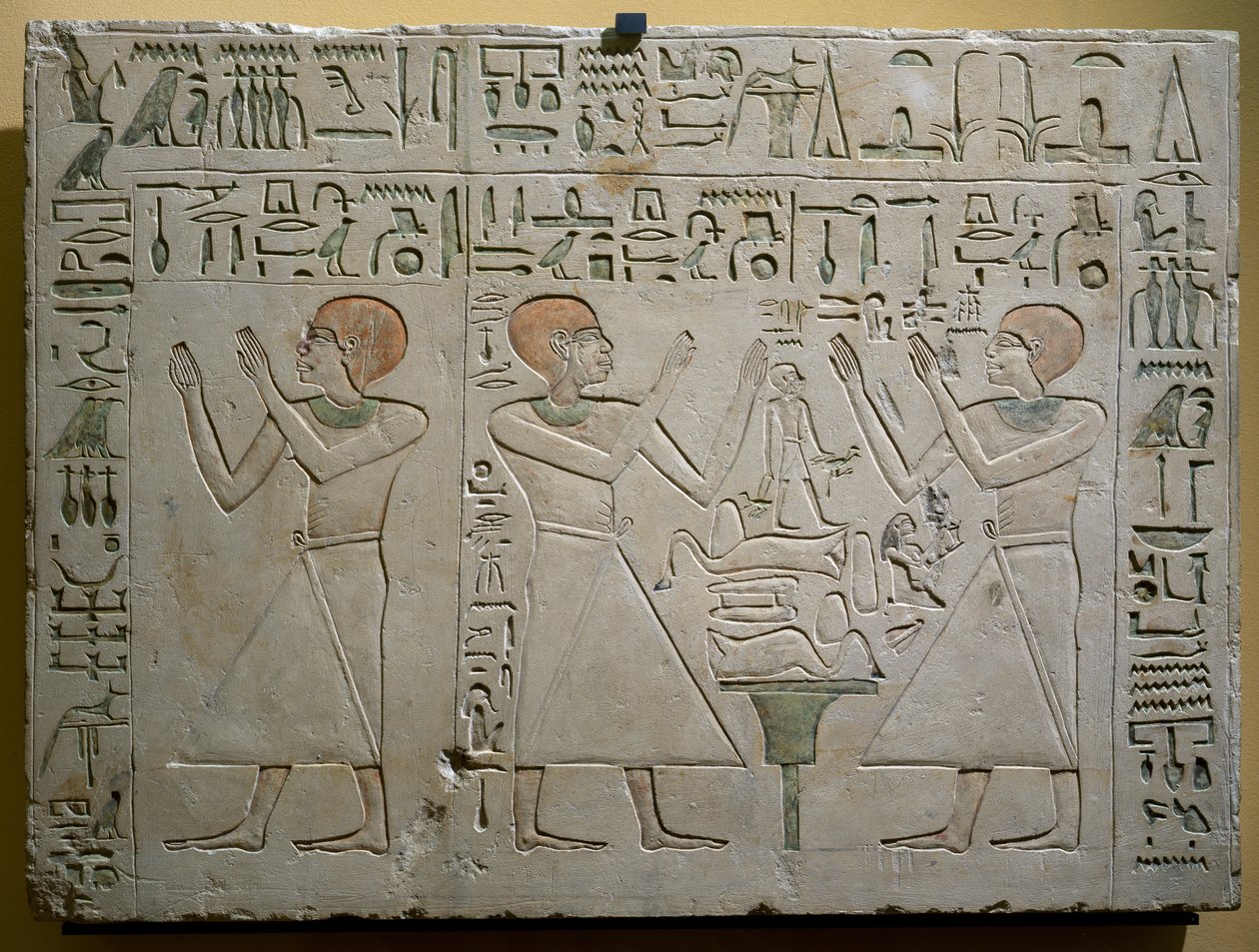 Mery, Hetepuy ve Khety, Senwosret (Sesostris) I döneminde ortak şansölyeler, boyalı kireçtaşı stel, Mısır uygarlığı, Orta Krallık, Hanedan XII by Egyptian 12th Dynasty