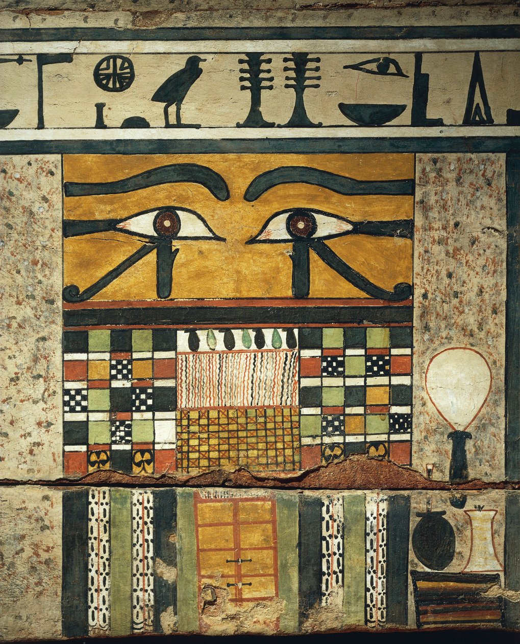 Irinimenpu Lahdi'nden yeraltı dünyasına geçişi simgeleyen, kapalı kapıyı aşan apotropaik gözlere sahip panel detayı by Egyptian 12th Dynasty
