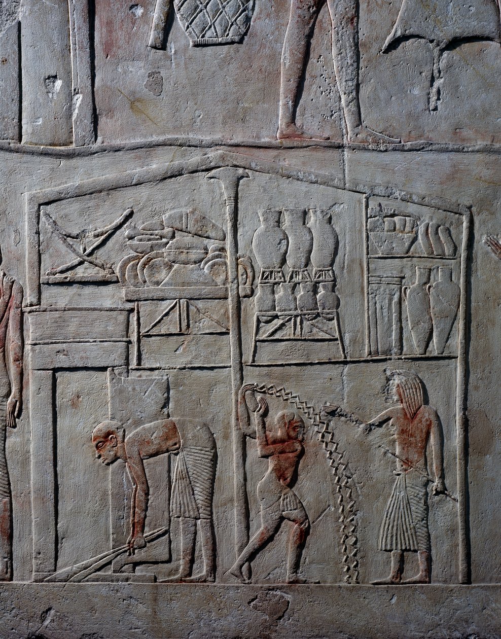 Depolardaki yiyeceklerin düzenlenmesi, kireçtaşı duvar kabartması, Sakkara