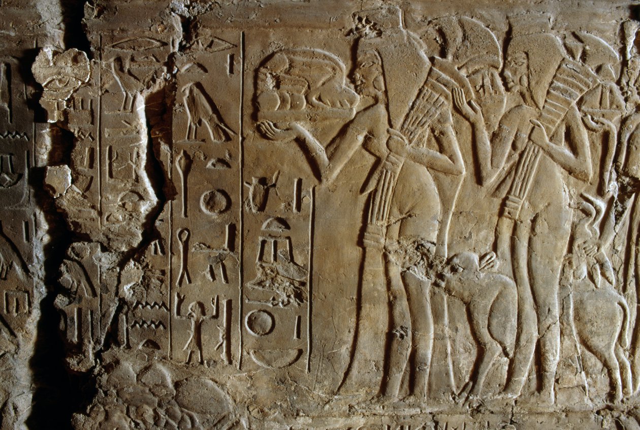Tutankhamun#39;un süt annesi Maia#39;nın mezarından kısma, Sakkara, Mısır, Mısır Uygarlığı, Yeni Krallık, Hanedan XVIII, Detay by Egyptian 18th Dynasty