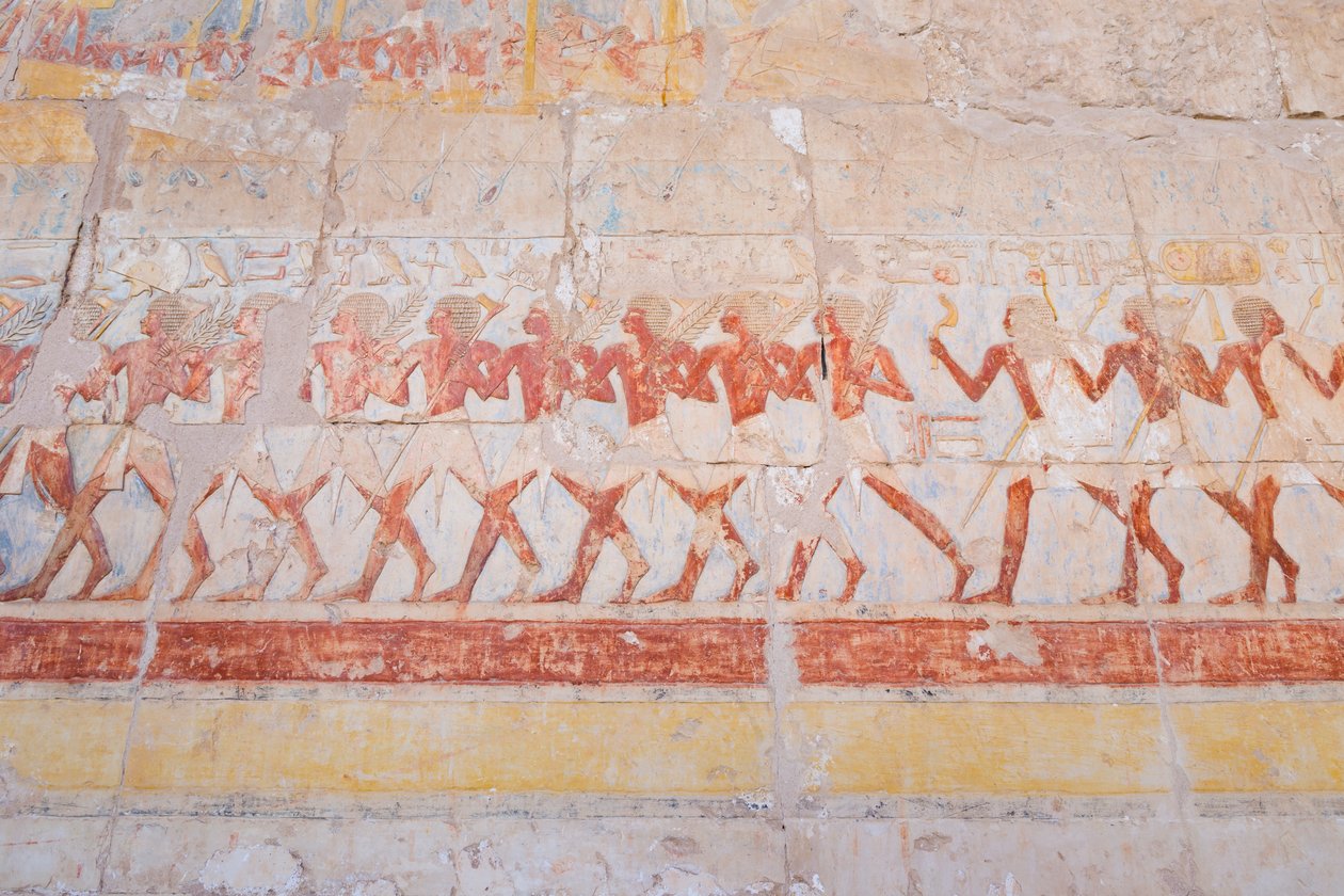 Hatshepsut'un Punt ülkesine (Somali) yolculuğunu gösteren kabartma oyma, Deir Al Bahari'nin Hatshepsut tapınağı, Luksor, Mısır (fotoğraf) by Egyptian 18th Dynasty