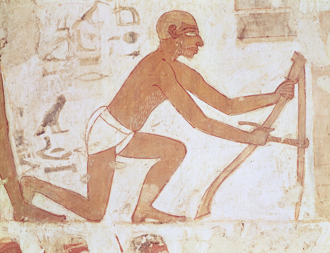 Tuthmosis III ve Amenhotep II'nin veziri Rekhmire Mezarı'ndan bir duvar inşaatı, çapalı bir adam detayı, Yeni Krallık (duvar resmi) (157750 detayı) by Egyptian 18th Dynasty