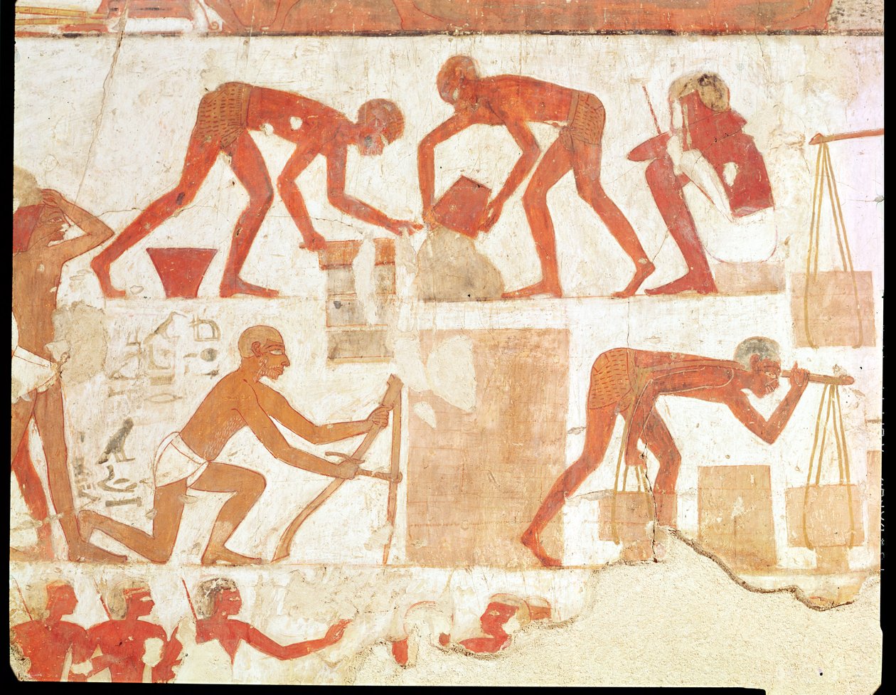 Tuthmosis III ve Amenhotep II'nin veziri Rekhmire Mezarı'ndan bir duvar inşaatı, Yeni Krallık (duvar resmi) (ayrıntılar için 202228'e bakınız) by Egyptian 18th Dynasty