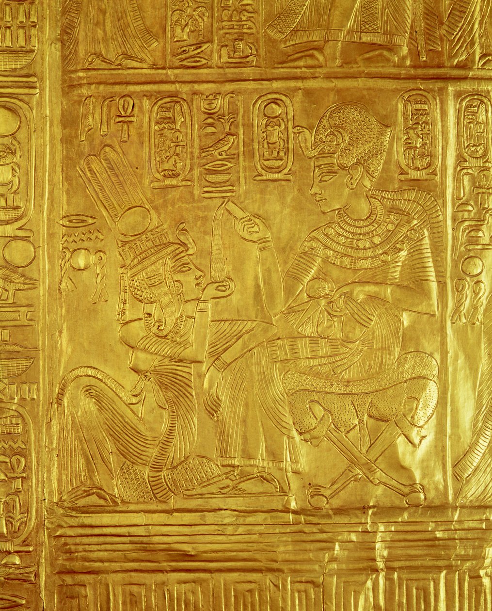 Altın Tapınaktan, Tutankhamun Mezarından detay (MÖ 1370-1352) Yeni Krallık (altın levha ile kaplı gesso ile kaplanmış ahşap) by Egyptian 18th Dynasty