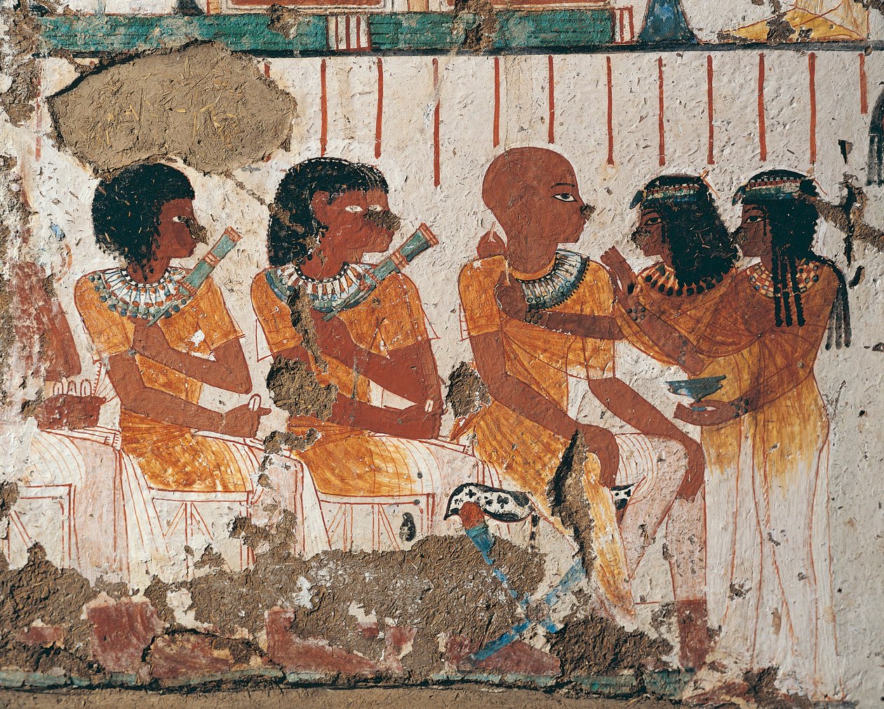 Mısır, Batı Thebes Assassif Nekropolü, Nenamon Mezarı ve Ipuki. Ölenlere kolye tekliflerini gösteren fresk. (Yeni Krallık, Hanedan XVIII) by Egyptian 18th Dynasty