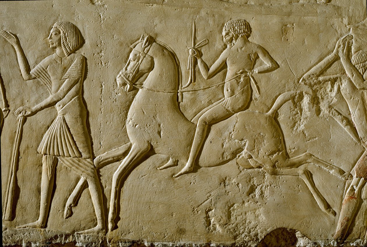 Mısır antikası: at sırtında savaşçı ile kabartma. 18. hanedanın sonu by Egyptian 18th Dynasty