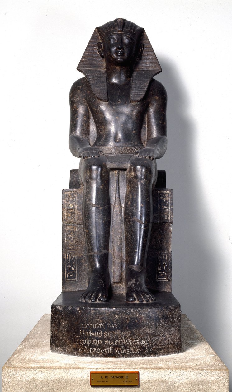 Egyptian antiquite: sculpture of basanite representing Thutmosis (Tuthmosis or Thutmus) III (circa 1504-1450 BC), Egyptian pharaoh. 18th dynasty. From Thebes. Turin, Egyptian museum by Egyptian 18th Dynasty