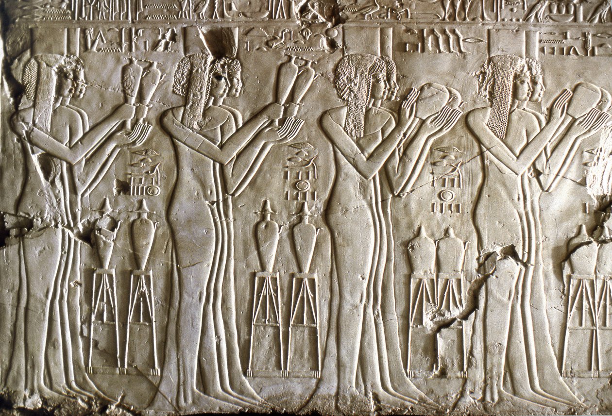 Mısır antikası: adak sunan genç kızlar. Kheruef Mezarı (TT 192) (18. Hanedan) by Egyptian 18th Dynasty