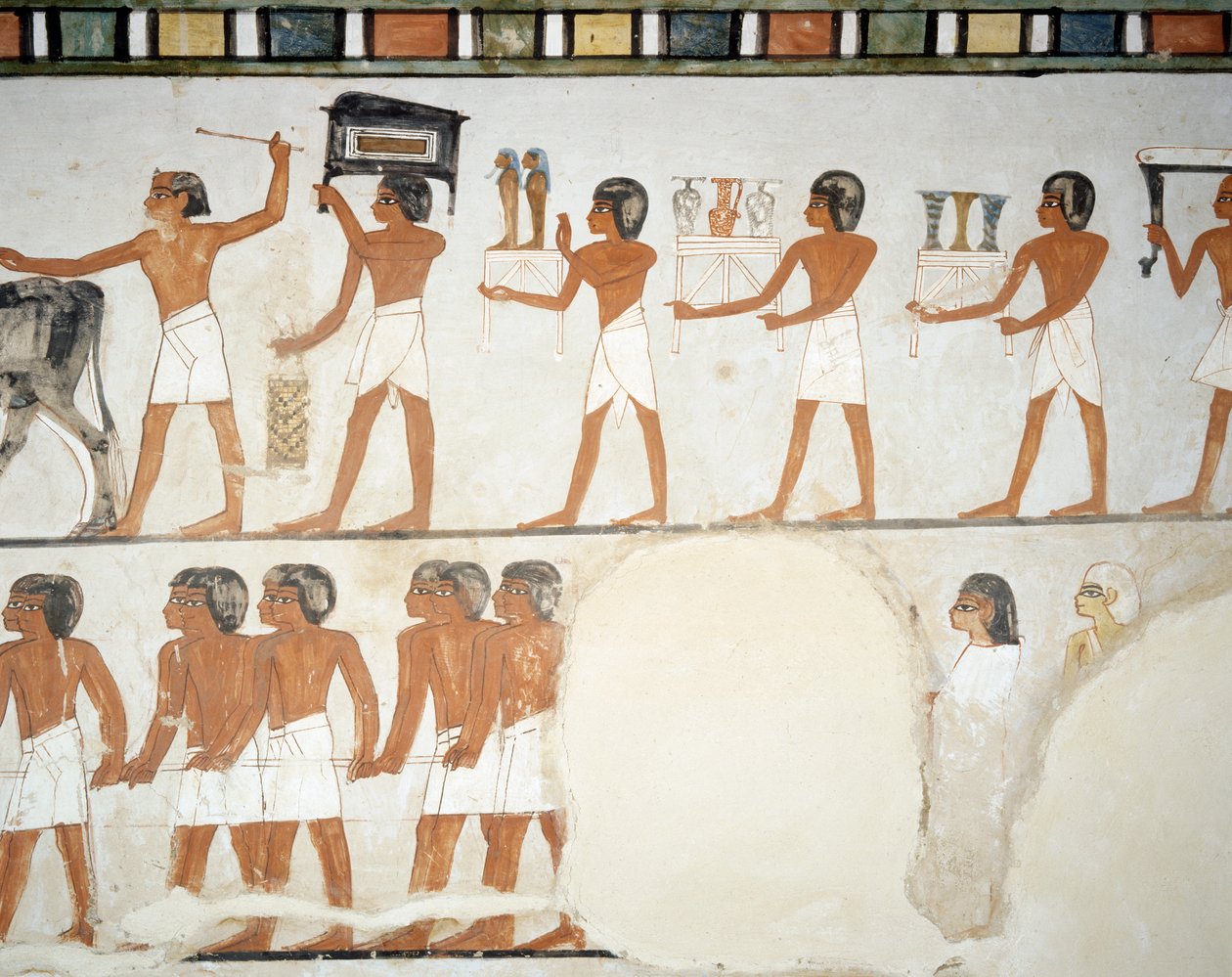 Cenaze Alayı, Menna Mezarı, Şeyh Abd el Qurnah Nekropolü, Luksor, Thebes (Unesco Dünya Mirası Listesi) şapelindeki fresklerden detay by Egyptian 18th Dynasty