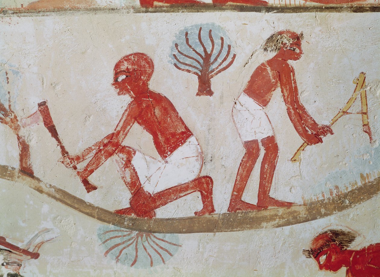 İşçi ve Oduncu İş Başında, Nakht Mezarından, Yeni Krallık (duvar resmi) by Egyptian 18th Dynasty