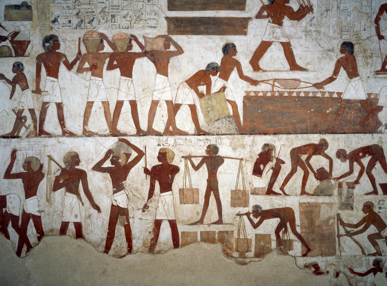 İş yerinde erkekler, Rekhmire Mezarı, Şeyh Abd el Qurnah Nekropolü, Luksor, Thebes (Unesco Dünya Mirası Listesi)
