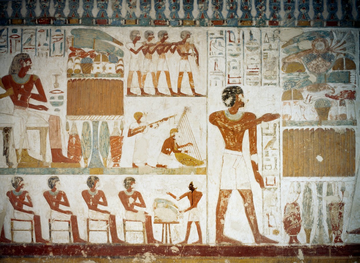 Müzisyenler, Userhat Mezarı, Şeyh Abd el Qurnah Nekropolü, Luksor, Thebes (Unesco Dünya Mirası Listesi) fresklerinden detay by Egyptian 18th Dynasty
