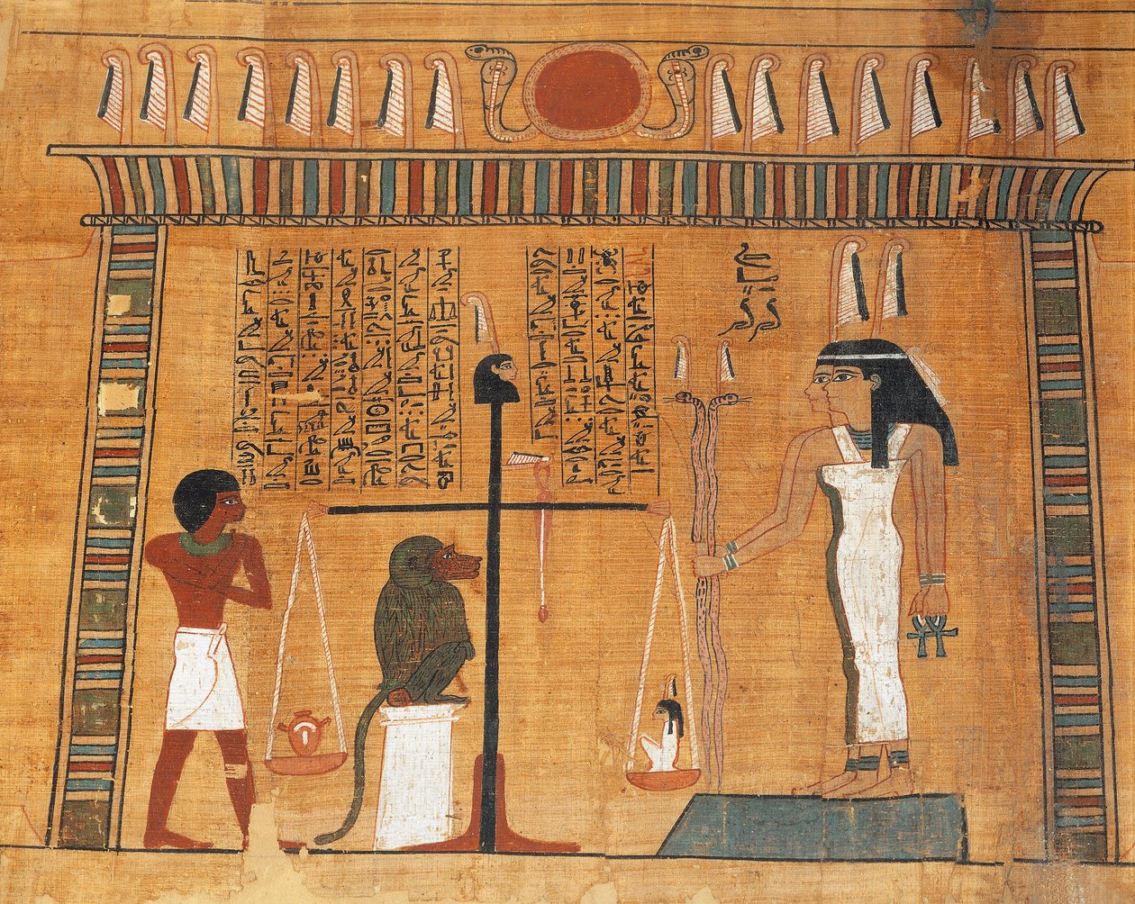 Ölüler Kitabı Papirüsü: Osiris#39;in mahkemesinde yargılanan merhum by Egyptian 18th Dynasty