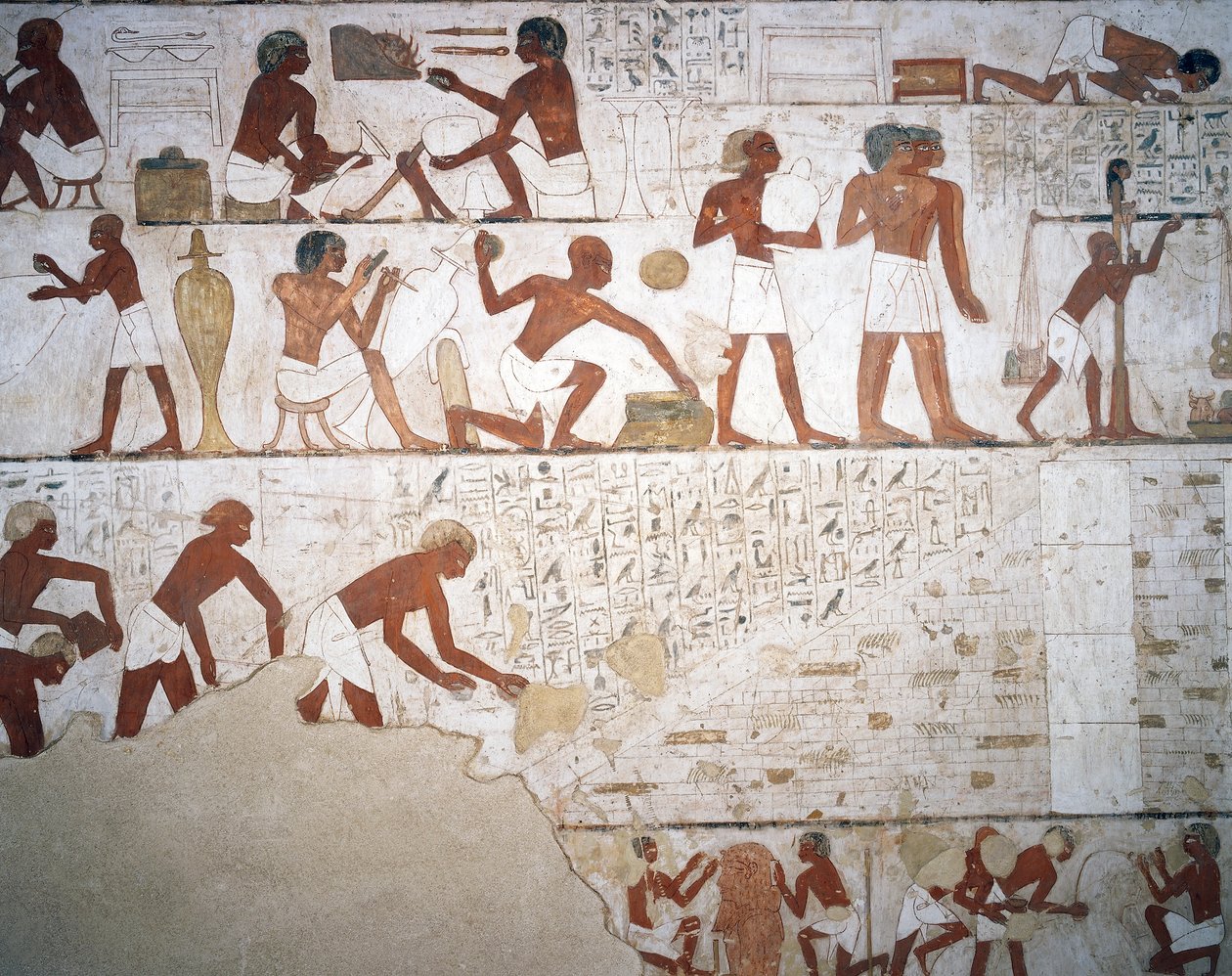 Çömlekçiler ve işçiler, fresk, şapel, Rekhmire Mezarı (TT100), Şeyh Abd el-Qurna, Thebes (Unesco Dünya Mirası Listesi) by Egyptian 18th Dynasty