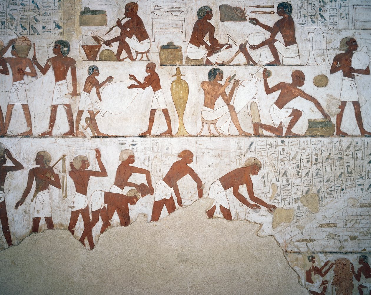 Çömlekçiler ve işçiler, fresk, şapel, Rekhmire Mezarı (TT100), Şeyh Abd el-Qurna, Thebes (Unesco Dünya Mirası Listesi) by Egyptian 18th Dynasty