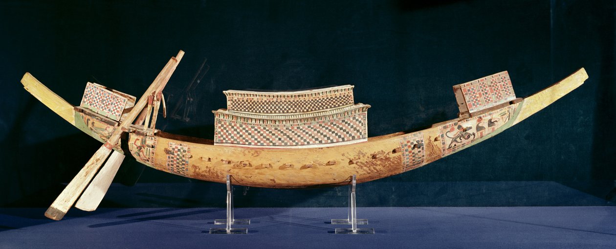 Tutankhamun Mezarı'ndan bir teknenin küçültülmüş modeli, Yeni Krallık, c.1347-37 M.Ö. (ahşap) by Egyptian 18th Dynasty