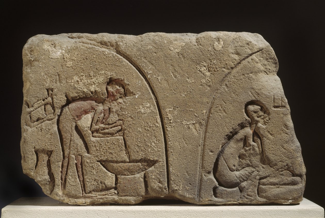 Yemek hazırlamanın kumtaşı kabartması (kumtaşı) by Egyptian 18th Dynasty