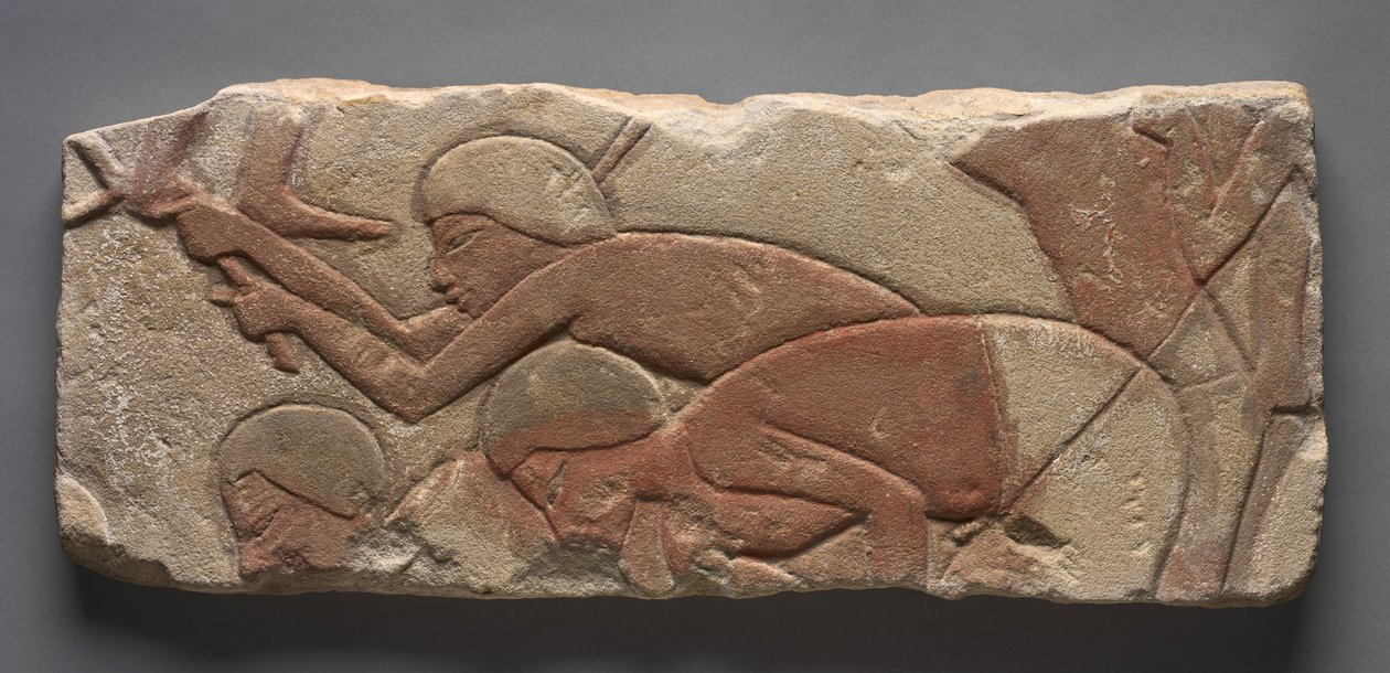 Talatat: Toprağı Çapalayan Adamlar, MÖ 1353-1347 civarı (boyalı kumtaşı) by Egyptian 18th Dynasty