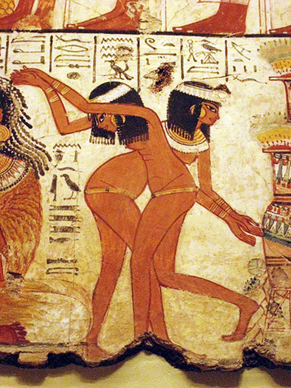 Dans eden iki kızın tapınak duvar resmi, Mısır (duvar resmi) by Egyptian 18th Dynasty