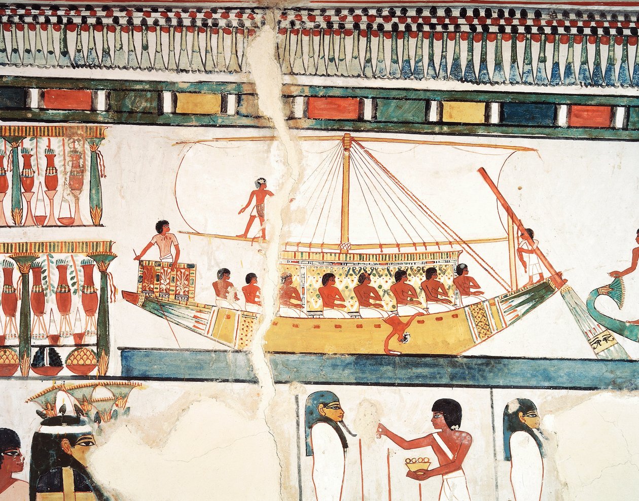 Güneş gemisi, Abydos hacının detayı, fresk, kuzey duvarı, uzun yemek odası, Theban Tomb TT69, Sheikh Abd el-Qurna, Thebes (Unesco Dünya Mirası Listesi) by Egyptian 18th Dynasty