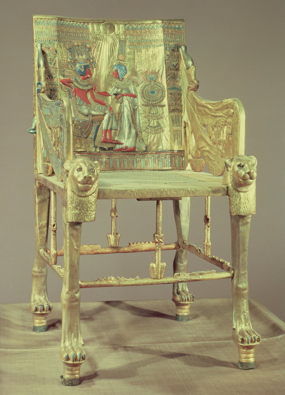 Tutankhamun tahtı (MÖ 1370-52) Yeni Krallık (yarı değerli taşlarla işlenmiş altın kaplama ahşap) (bkz. 59231) by Egyptian 18th Dynasty